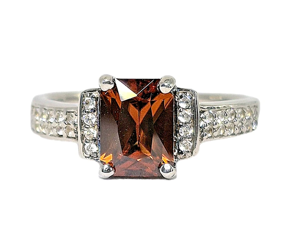 Anel de zircão vermelho e zircão branco natural tamanho 8 em platina sobre prata esterlina - Imagem 4 de 4