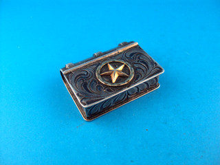 VINTAGE VOGT WESTERN DESIGN STERLING SILVER & GOLD FILLED TRINKET BOX BOOKISH