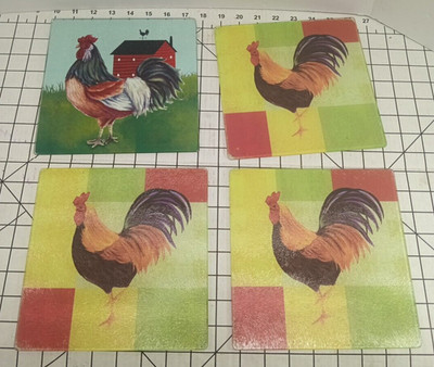 Four (4) Rooster Cooking Concepts Cutting Boards Trivit Glass