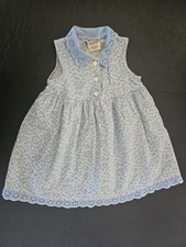 Vintage 90s Zoey Light Blue Ditsy Floral Sundress w/ Eyelet Trim - 4T EUC