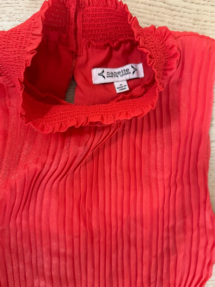 NUEVO SIN ETIQUETAS Mono Nanette Lepore Cuello Simulado Plisado Cintura Elástica Coral Para Mujer’s 6 Foto 4 de 4