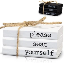 Farmhouse Bathroom Decor - Funny Rustic Wooden Mini Books for Your White 