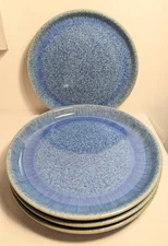 Denby Halo Speckle * 4 SALAD PLATES * 8 1/4" Stoneware Blue Lunch EUC *READ*