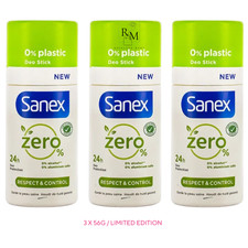 3 x Sanex Zero% Plastic free Respect Control 24h  Antiperspirant Deodorant Stick