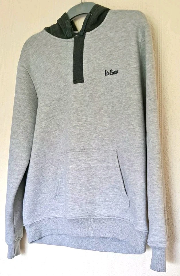 Lee Cooper Hombre Gris Polar Pullover Sudadera con Capucha Con Logo, Talla M 44-46PECHO