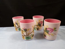 Set of 4 Fenton L.G. Wright Milk Glass Peach Blow Moss Rose Tumblers