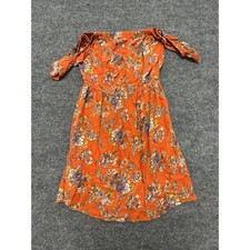 American Eagle Dress Womens Size Small Orange Floral Viscose Off Shoulder Mini