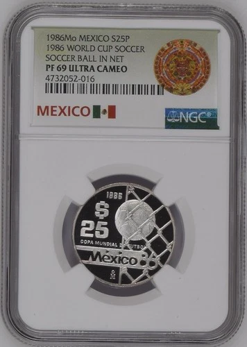 1985-1986 MEXICO-SILVER 25 PESOS-WORLD CUP-NGC PF 69 ULTRA CAMEO-TOP POP