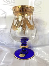 Medici Goblet, Mouth Blown 24 KTS Gold Hand Decorated, 7.5" tall