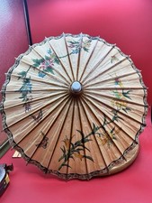 Vintage Japanese Style Paper Parasol Umbrella Hand Painted Floral Butterfly 16  