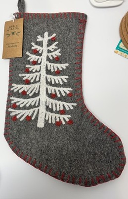 Bee & Willow Gray Felt Christmas Tree Stocking New