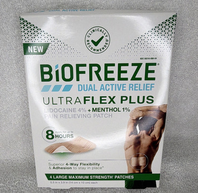 Biofreeze UltraFlex Plus Maximum Strength Reusable Pain Relief Patches L 4pk