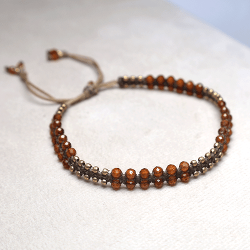 Bracciale Cristallo Micro Macramè Fatto a Mano Granato Hessonite Naturale Fuoco - Foto 5 di 10