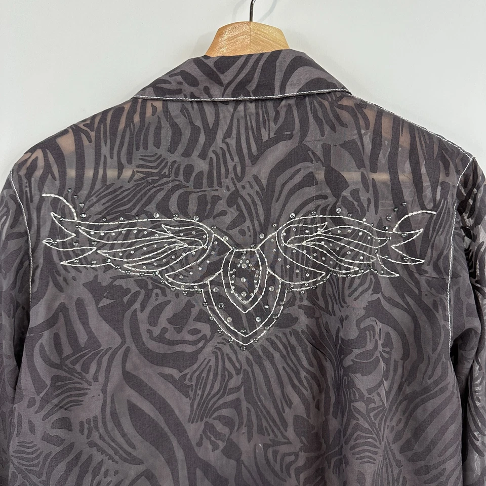 Camisa Rock 47 XL Vaquera Púrpura Perla Occidental A Presión Estrás Blusa Abotonada Foto 4 de 4