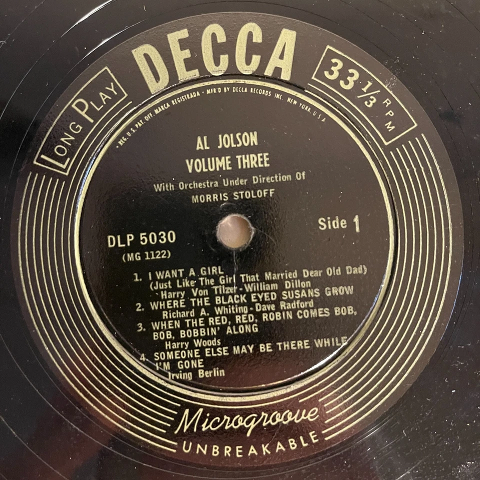 Al Jolson ‎– Volume Three Vinyl, 10" 1949 Decca ‎– DLP 5030 - Image 3 of 3