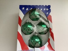 VTG RAUCH GREEN GLASS ORNAMENTS USA Christmas Mica Glitter Ornaments Set of 4