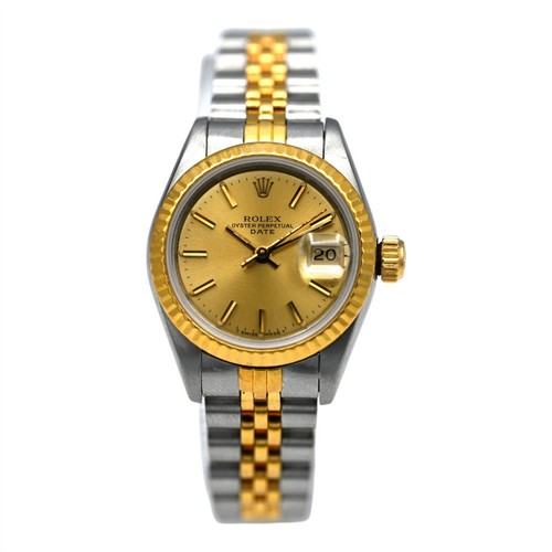 LADIES ROLEX OYSTER PERPETUAL DATE 69173 WRISTWATCH STAINLESS 18K GOLD C1984
