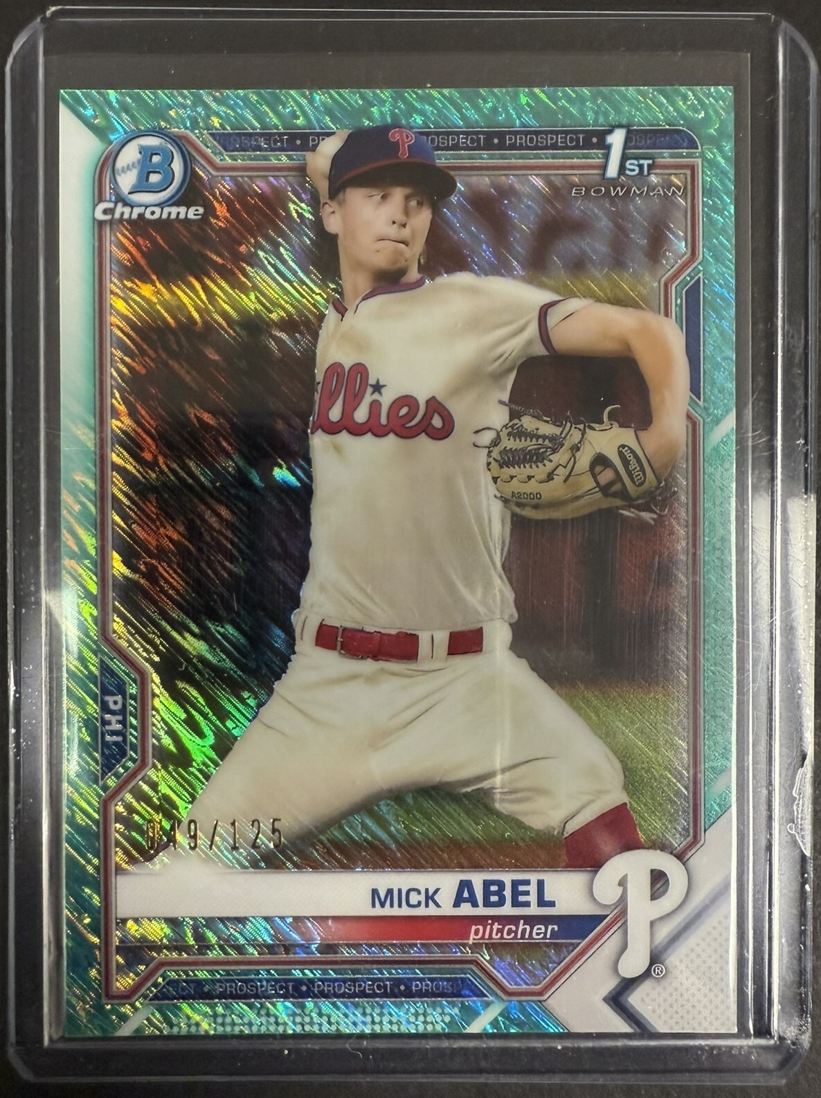 2021 Bowman 1st Chrome Mick Abel Aqua Shimmer Refractor 49/125 RC Twins