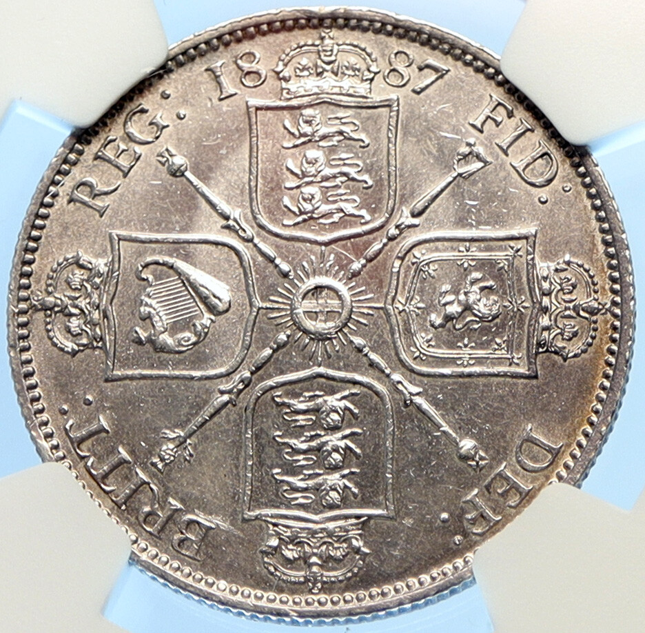 1887 UK Great Britain United Kingdom QUEEN VICTORIA Antique 2Shl