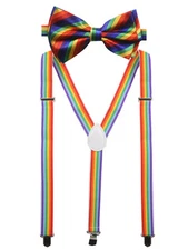 Multi Color Striped SUSPENDERS and BOW TIE COMBO SET Unisex Adjustable Suspender