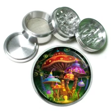 Groovy Trippy Mushrooms D4 Aluminum Herb Grinder 63mm 4 Piece Hand Mueller 