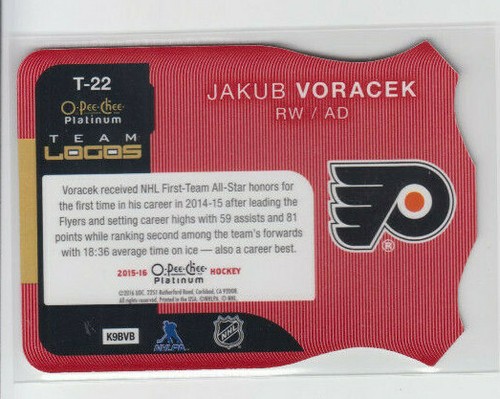 15/16 OPC Platinum Philadelphia Flyers Jakub Voracek Team Logos card #T-22 - Picture 2 of 2