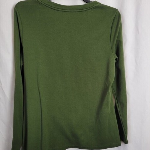 Isaac Mizrahi Live! Medium Essentials Tee QVC Long Sleeves Green V-neck EUC - Picture 2 of 6