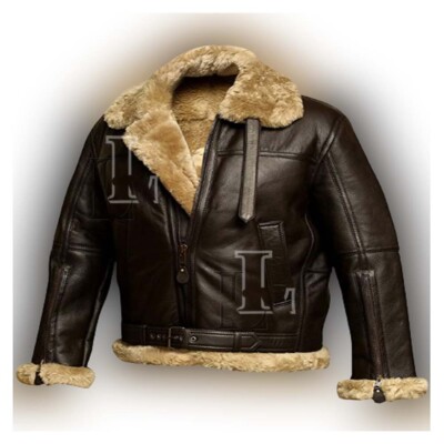 Handmade Men's Brown Bomber Genuine Sheepskin Leather Jacket,Biker Style Sale!!