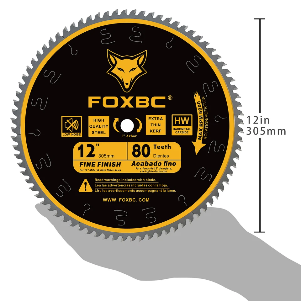 FOXBC 12 Inch Miter Saw Blade 80 Tooth Fine Finish Wood Crosscutting Saw Blade - Image 3 of 4