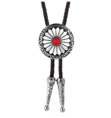 Westernkrawatte Bolo Western Krawatte Kordel Metall Blume Rot Kordel Tie