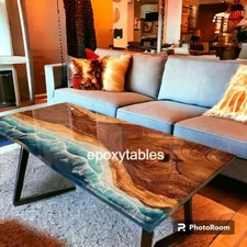 Ocean Waves Resin Epoxy Dining Table Top Handmade Dining Room Decor Furniture