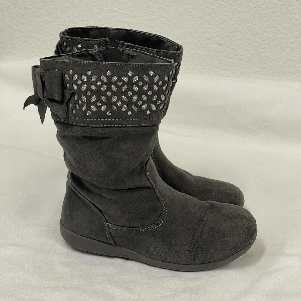 Cherokee Niñas Pequeñas Talla 11 Invierno Moda Botas Gris Imitación Gamuza Cremallera Arco Foto 2 de 4