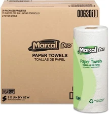 Decor Perforated Towel Roll White 100% Recycled Fiber 11" L x 8" W 30 Roll/Case