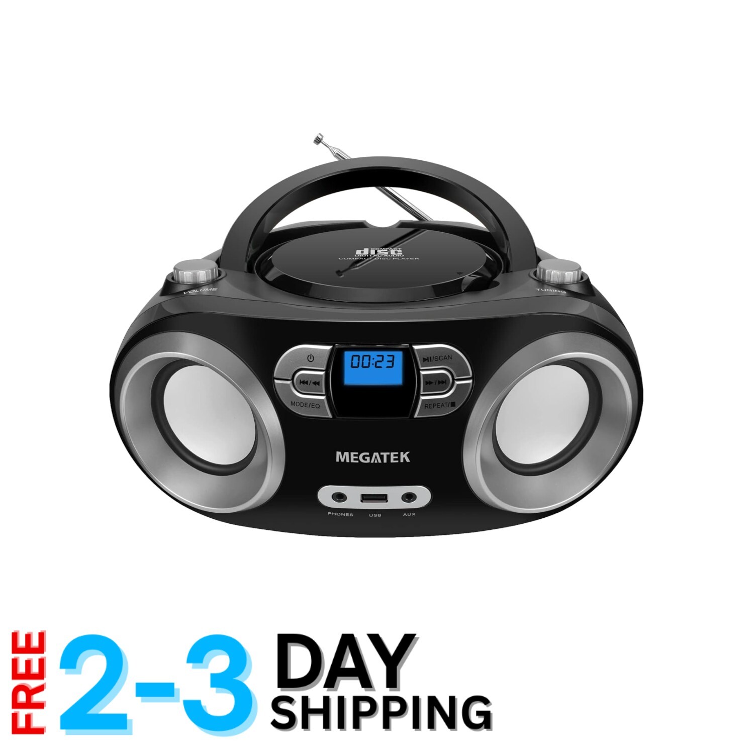 User-Friendly CD Boombox with Backlit LCD & FM Stereo - Idea