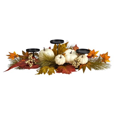 22in. Fall Pumpkin and Maple Leaf Autumn Candelabrum
