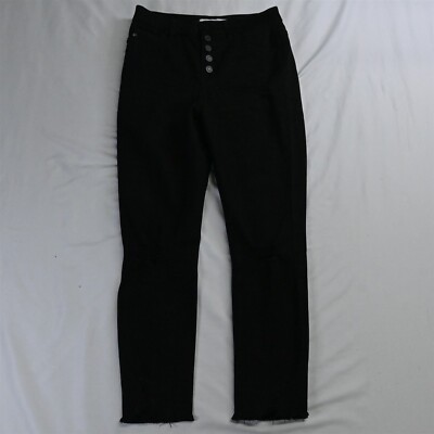 KanCan 3/25 Button Fly Exposed Skinny Black Destroyed Raw Hem Denim Jeans