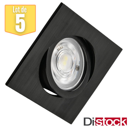 Spots LED encastrables 3en1 lot de 5 de forme carrée noir 7W IP20 pour plafond