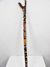 Wood Hand Carved and Painted Snake Walking Stick Cane