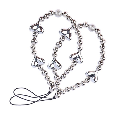 1Pc Silver Color Heart Phone Charms Plastic Love Beaded Rope For Phone LanyaUG - 第 1/12 張圖片