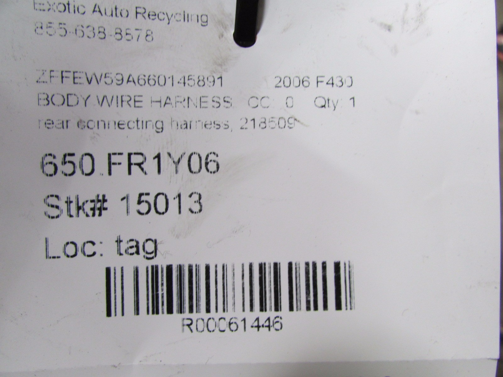 Ferrari F430, Rear Connecting Wire Harness, Used, P/N 218509