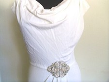 NWOT David  Meister Cowl neck Gown with Brooch Detail  SZ 6 Ivory Full-Length