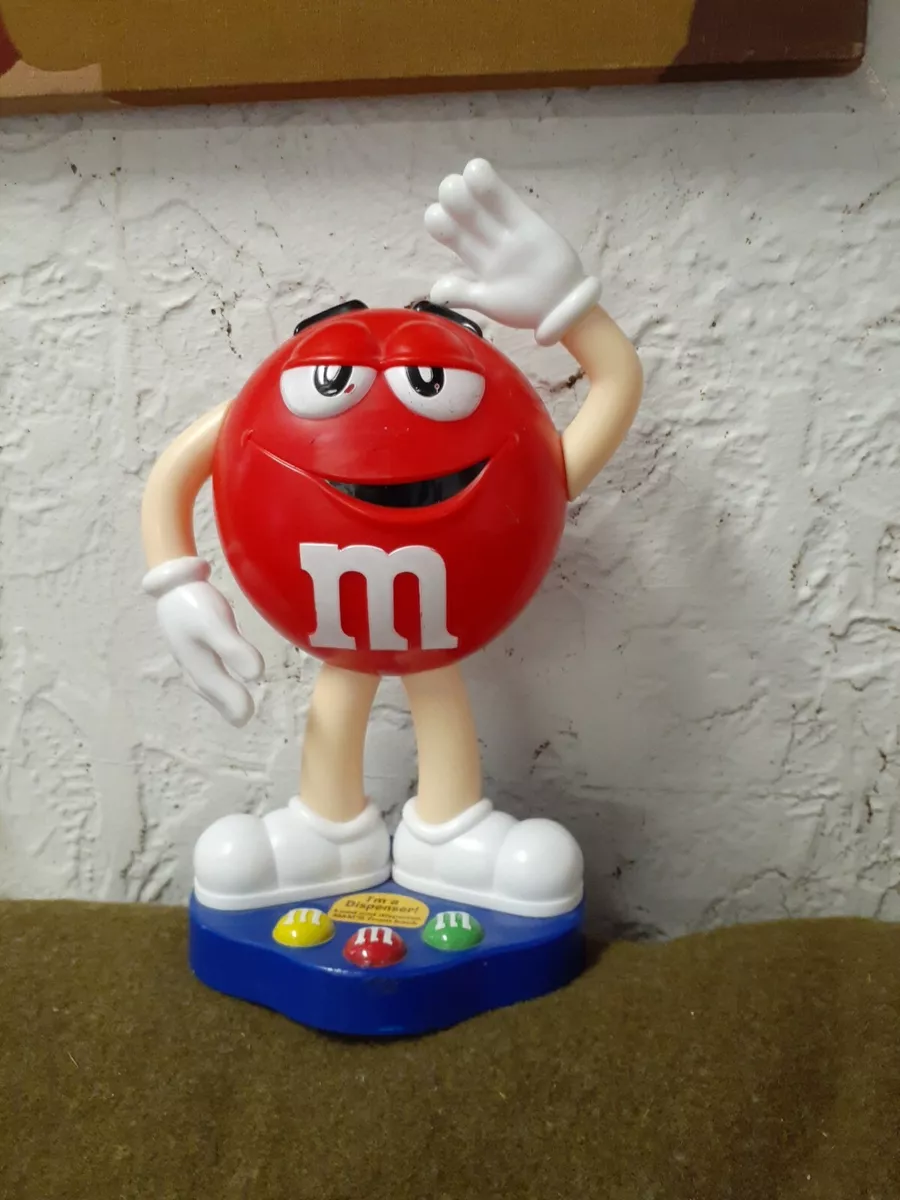 M&M RED M&M Character Candy Dispenser on Base. 11 inches tall. 2012.  Pre-owned