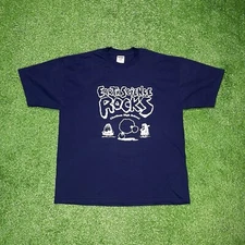 Vintage 2000s Earth Science Rocks Caveman Humor Funny Navy Blue T-Shirt Men's XL