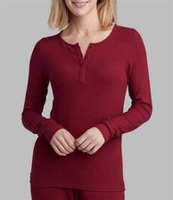 NWT Tommy John Womens S Lounge Henley Long Sleeve Soft Ribbed Top Ruby
