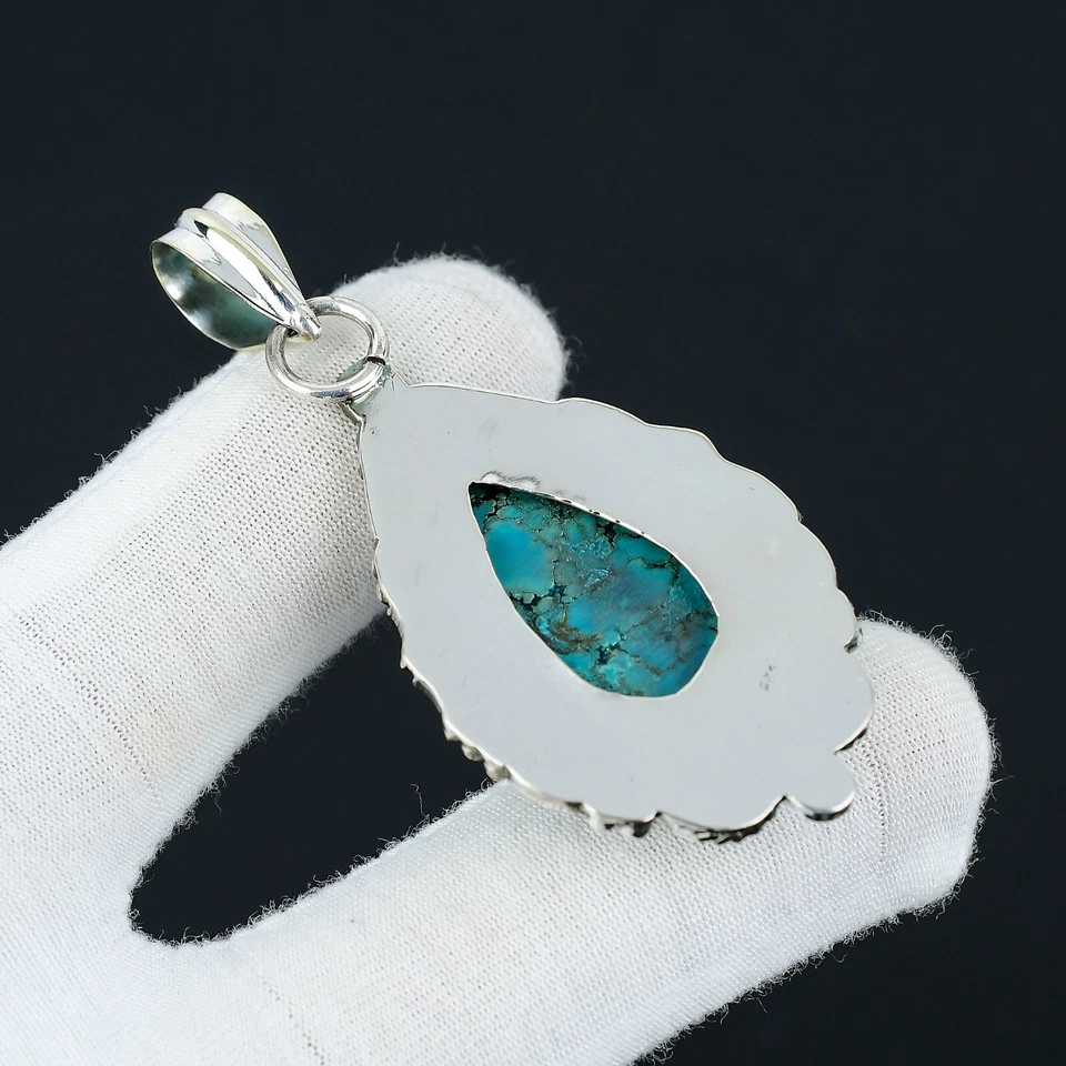 Tibetische Türkis Edelstein Anhänger Handgemacht 925 Sterling Silber für Sie - Bild 2 von 4