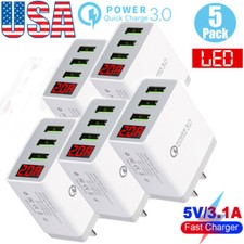 5 Pcs 3 Port QC 3.0 Fast Quick Wall Charger USB Hub Power Charge Adapter US Plug