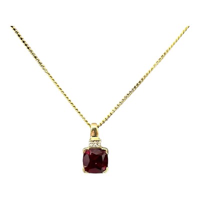 9ct 9k Yellow Gold Created Red Ruby And Diamond Pendant. Brand New