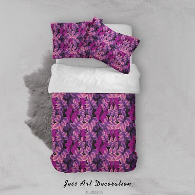 3D Purple Leaves Flora Pattern Quilt Cover Set Bedding Sets Pillowcases Queen