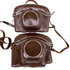 Zeiss Ikon AG Brown Hard Leather Camera Case 23.0007 Germany 6.5  Lot 2 Strap
