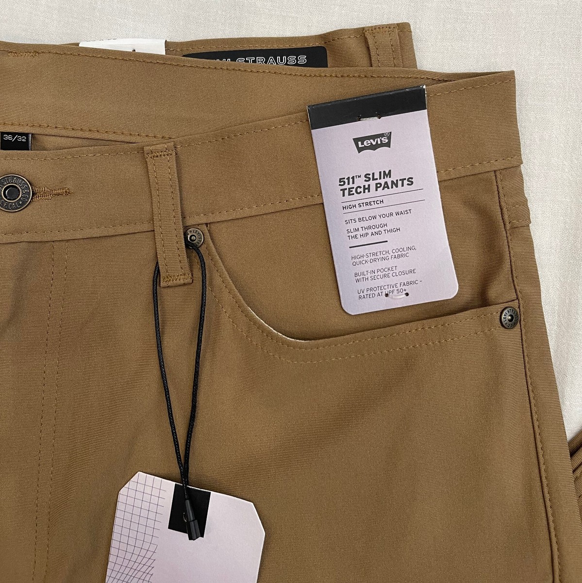 Levis 511 Slim Tech High Stretch Mens Pants 36X32 Brown Walnut